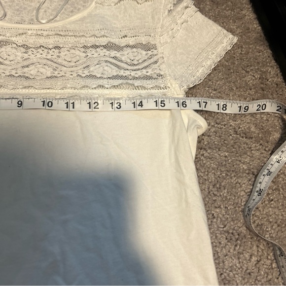 H&M Lace Trim Solid White Short Sleeve T-Shirt Slim Large Stretch 90s￼ - Picture 5 of 6